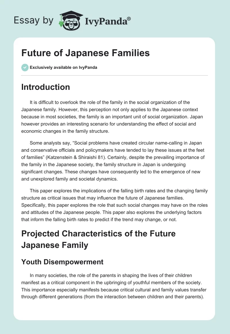 Future of Japanese Families. Page 1