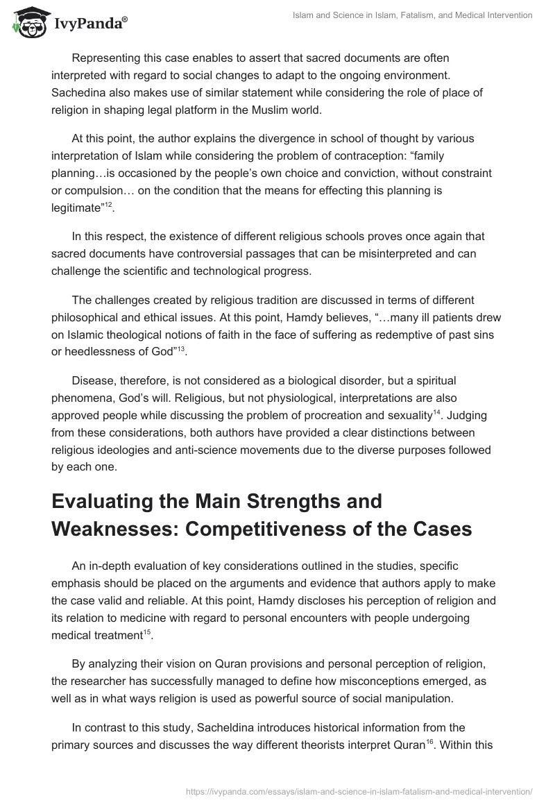 Islam and Science in Islam, Fatalism, and Medical Intervention. Page 4