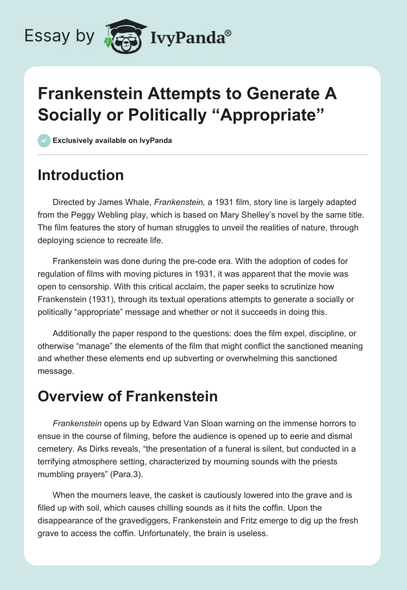 Frankenstein Attempts to Generate a Socially or Politically “Appropriate”. Page 1