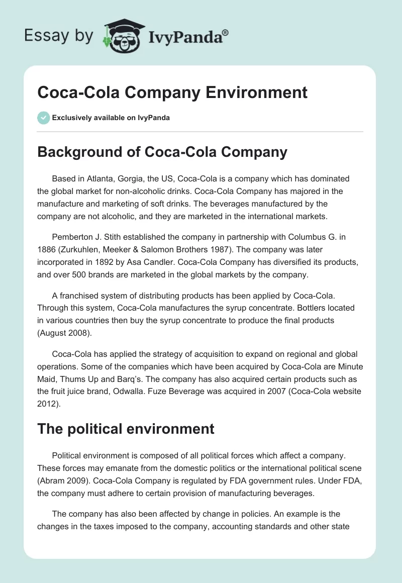 Coca-Cola Company Environment. Page 1