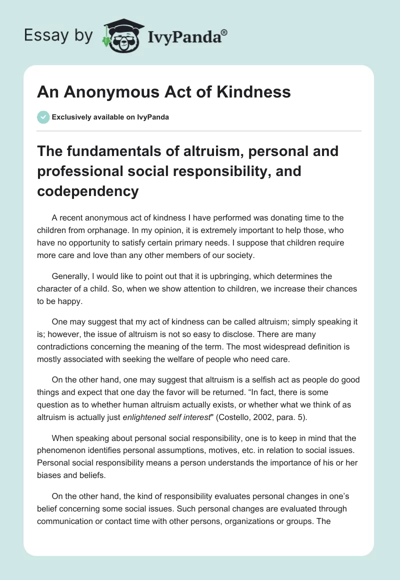 An Anonymous Act of Kindness. Page 1