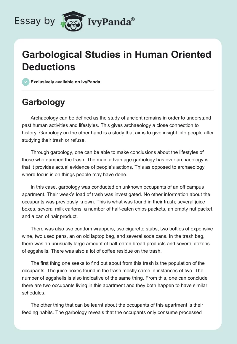 Garbological Studies in Human Oriented Deductions. Page 1