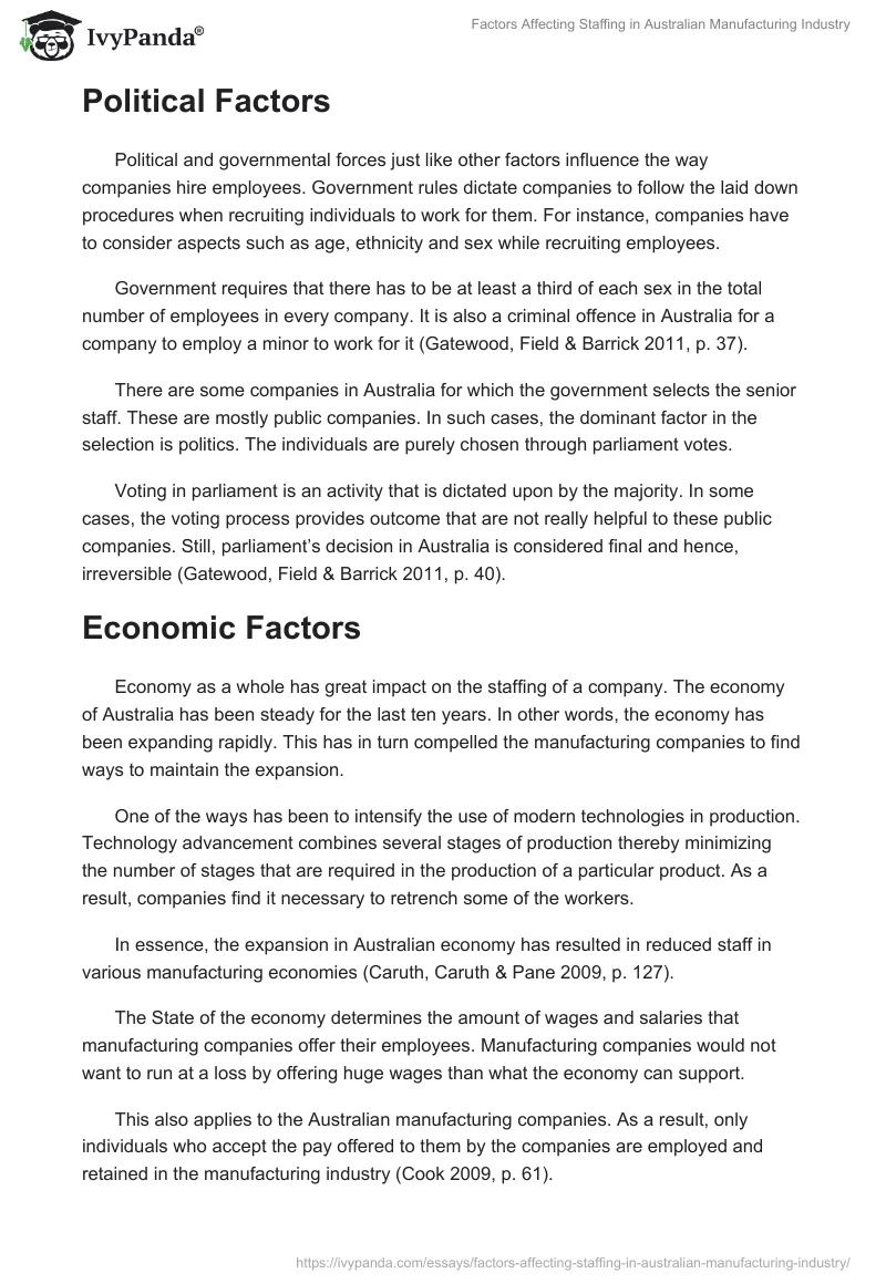 Factors Affecting Staffing in Australian Manufacturing Industry. Page 5