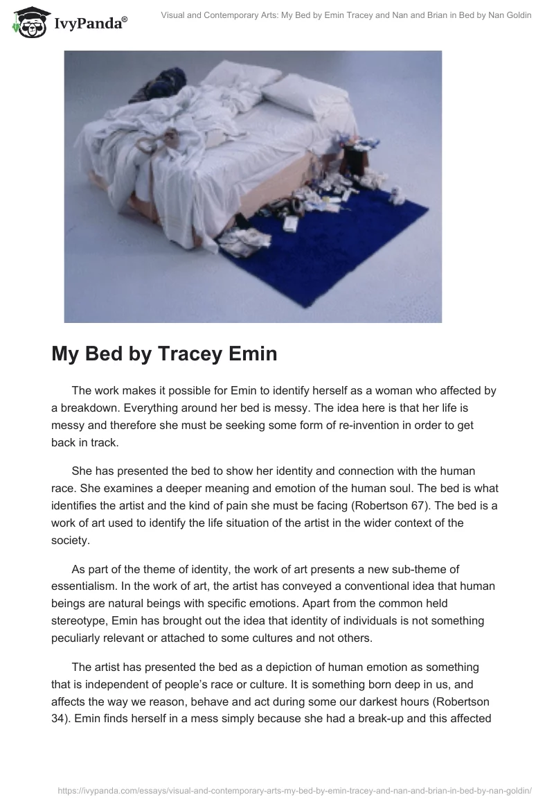 Visual and Contemporary Arts: My Bed by Emin Tracey and Nan and Brian in Bed by Nan Goldin. Page 3