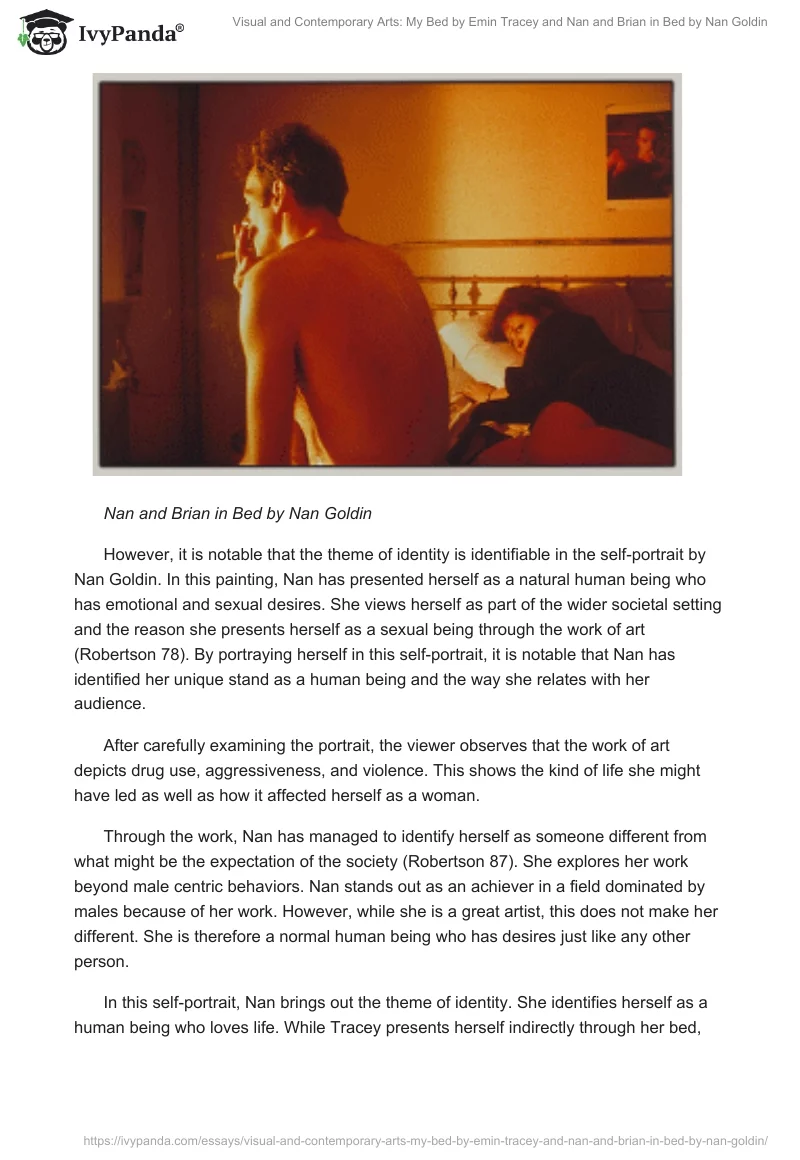 Visual and Contemporary Arts: My Bed by Emin Tracey and Nan and Brian in Bed by Nan Goldin. Page 5