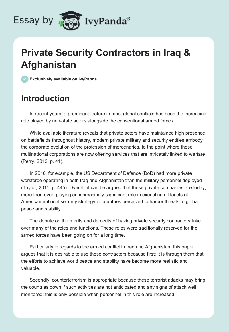 Private Security Contractors in Iraq & Afghanistan. Page 1