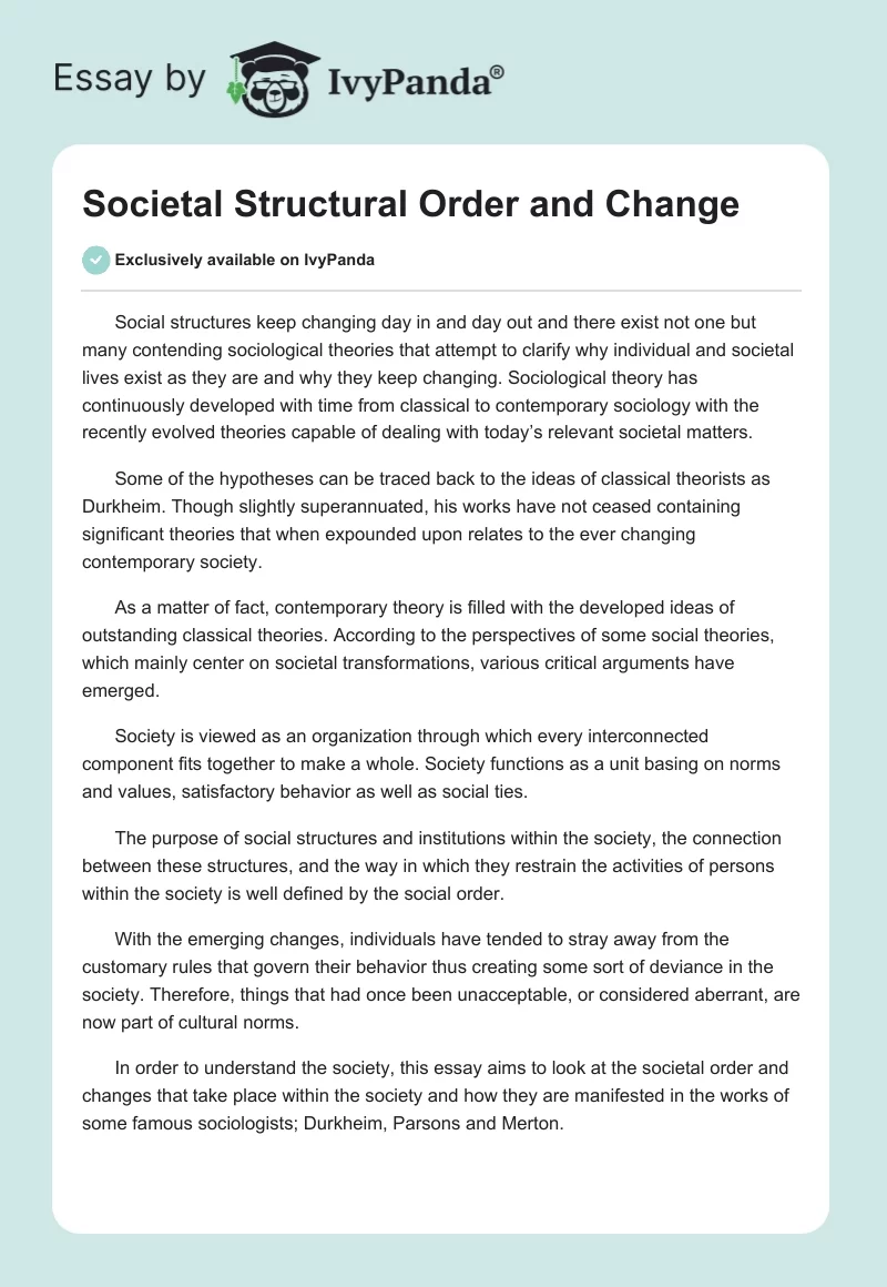 Societal Structural Order and Change. Page 1
