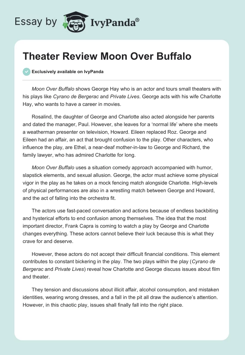 Theater Review Moon Over Buffalo. Page 1