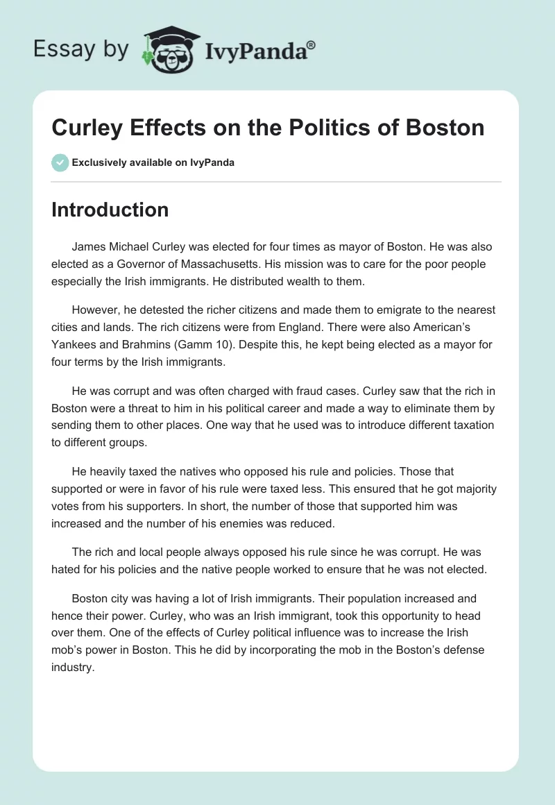 Curley Effects on the Politics of Boston. Page 1