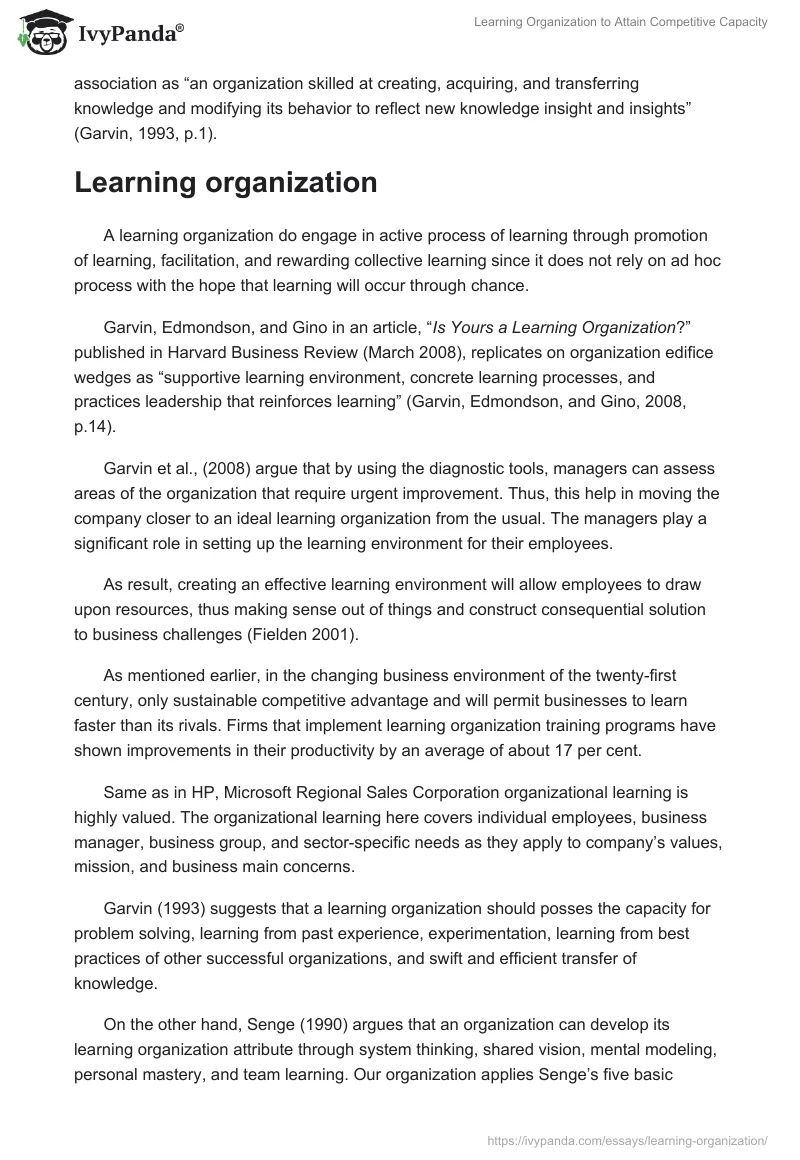 Learning Organization to Attain Competitive Capacity. Page 2