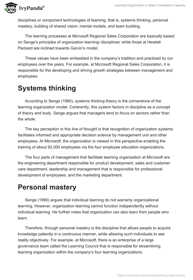 Learning Organization to Attain Competitive Capacity. Page 3