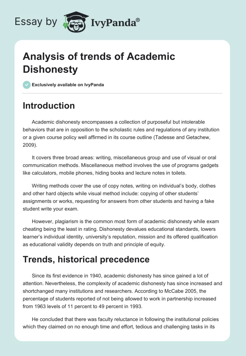 Analysis of trends of Academic Dishonesty. Page 1