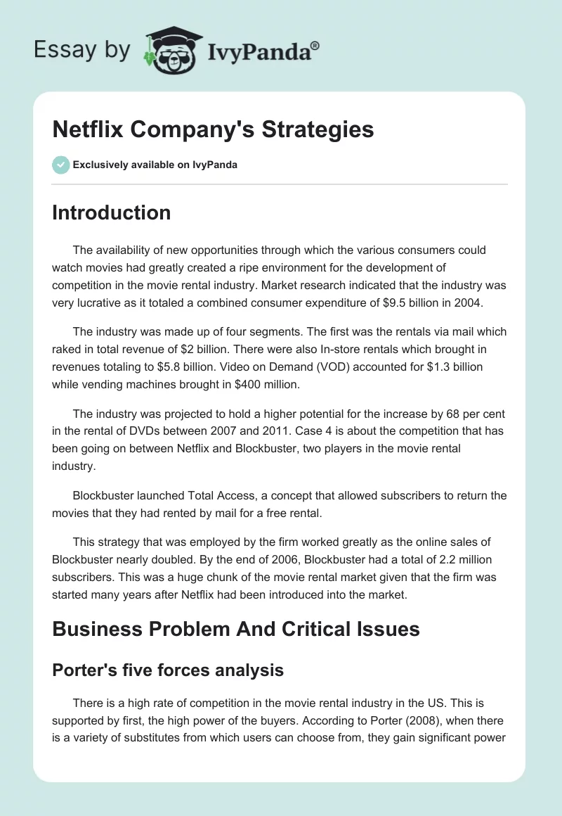 Netflix Company's Strategies. Page 1