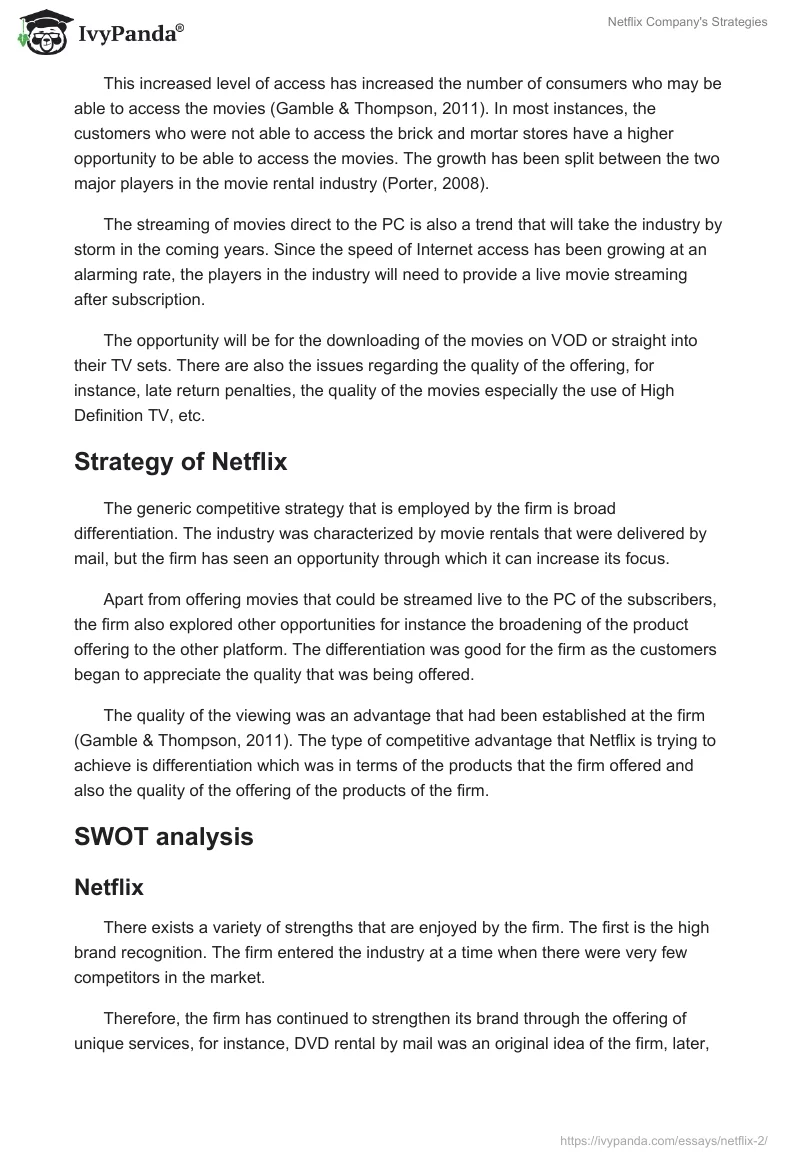 Netflix Company's Strategies. Page 4