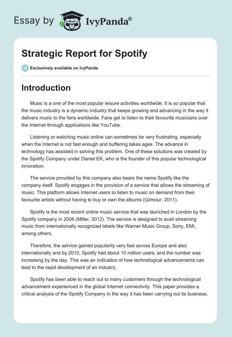 Strategic Report for Spotify. Page 1