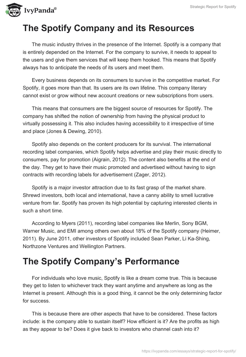 Strategic Report for Spotify. Page 2