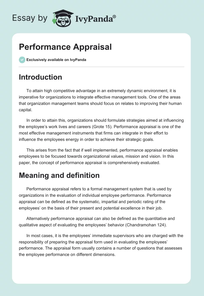 Performance Appraisal. Page 1