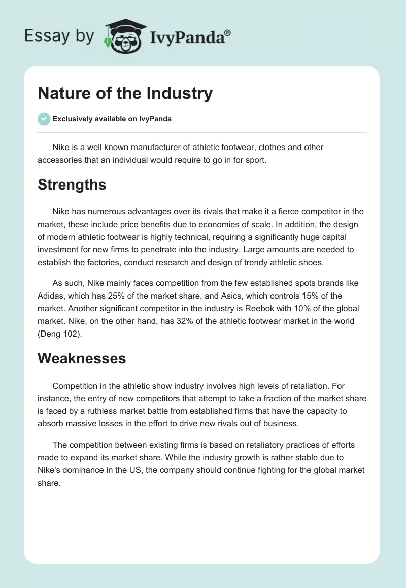Nature of the Industry. Page 1