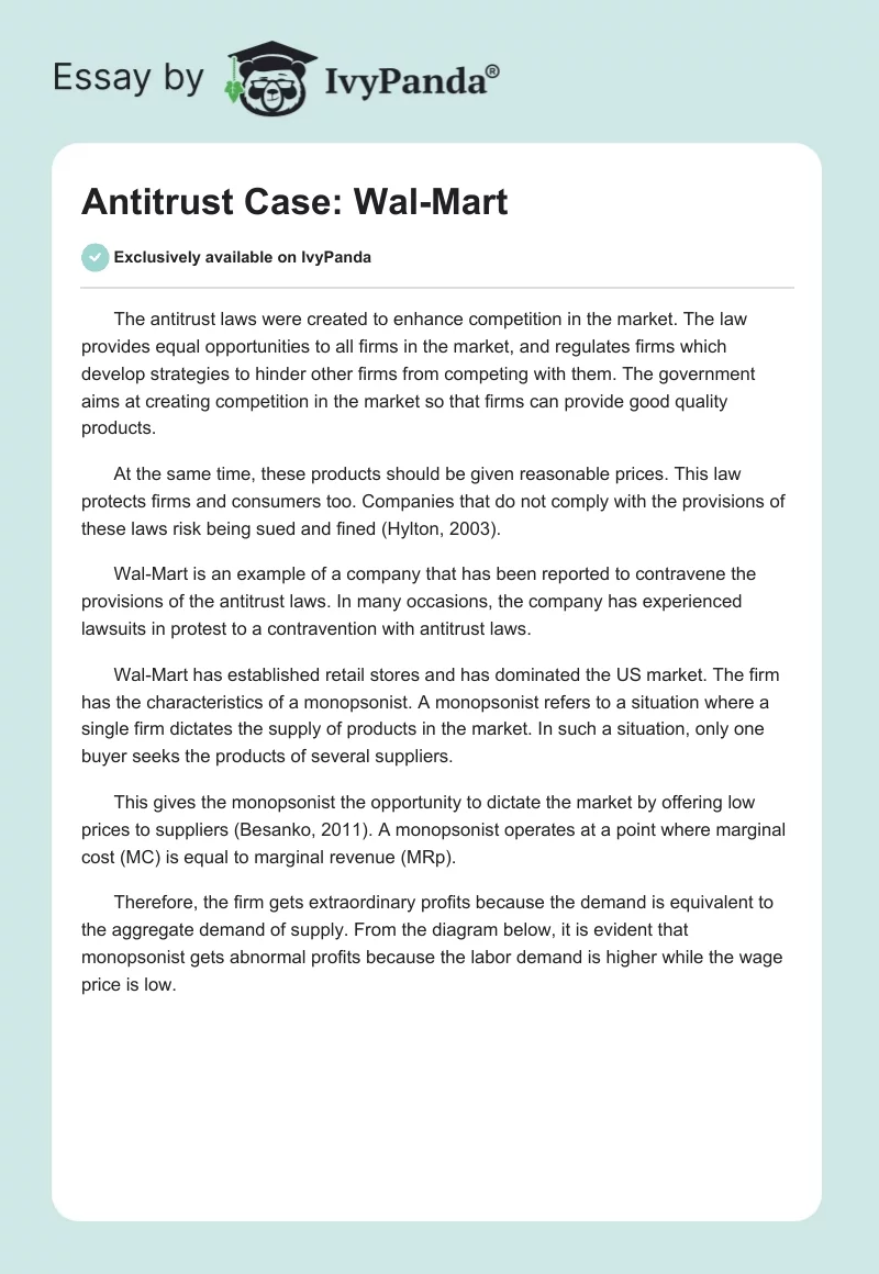 Antitrust Case: Wal-Mart. Page 1