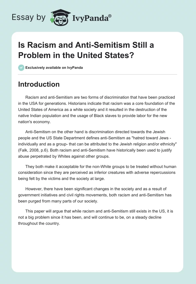 Is Racism and Anti-Semitism Still a Problem in the United States?. Page 1