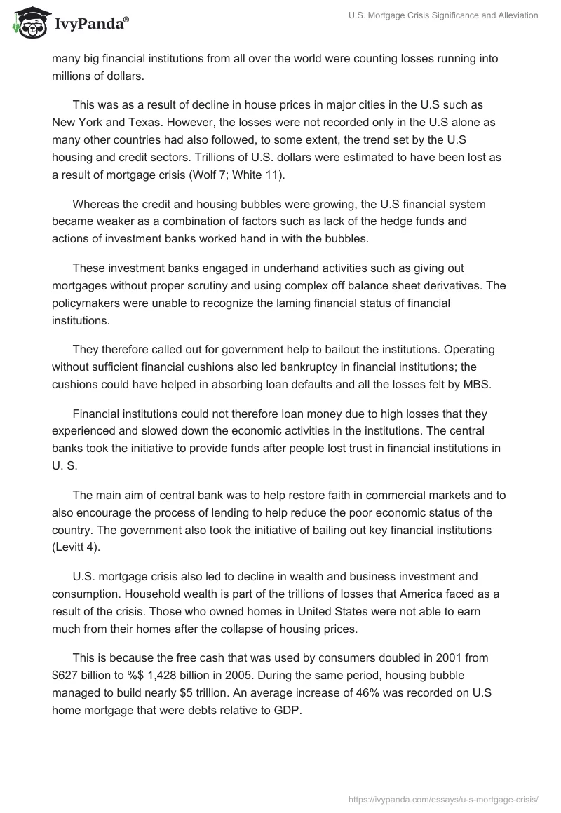 U.S. Mortgage Crisis Significance and Alleviation. Page 3