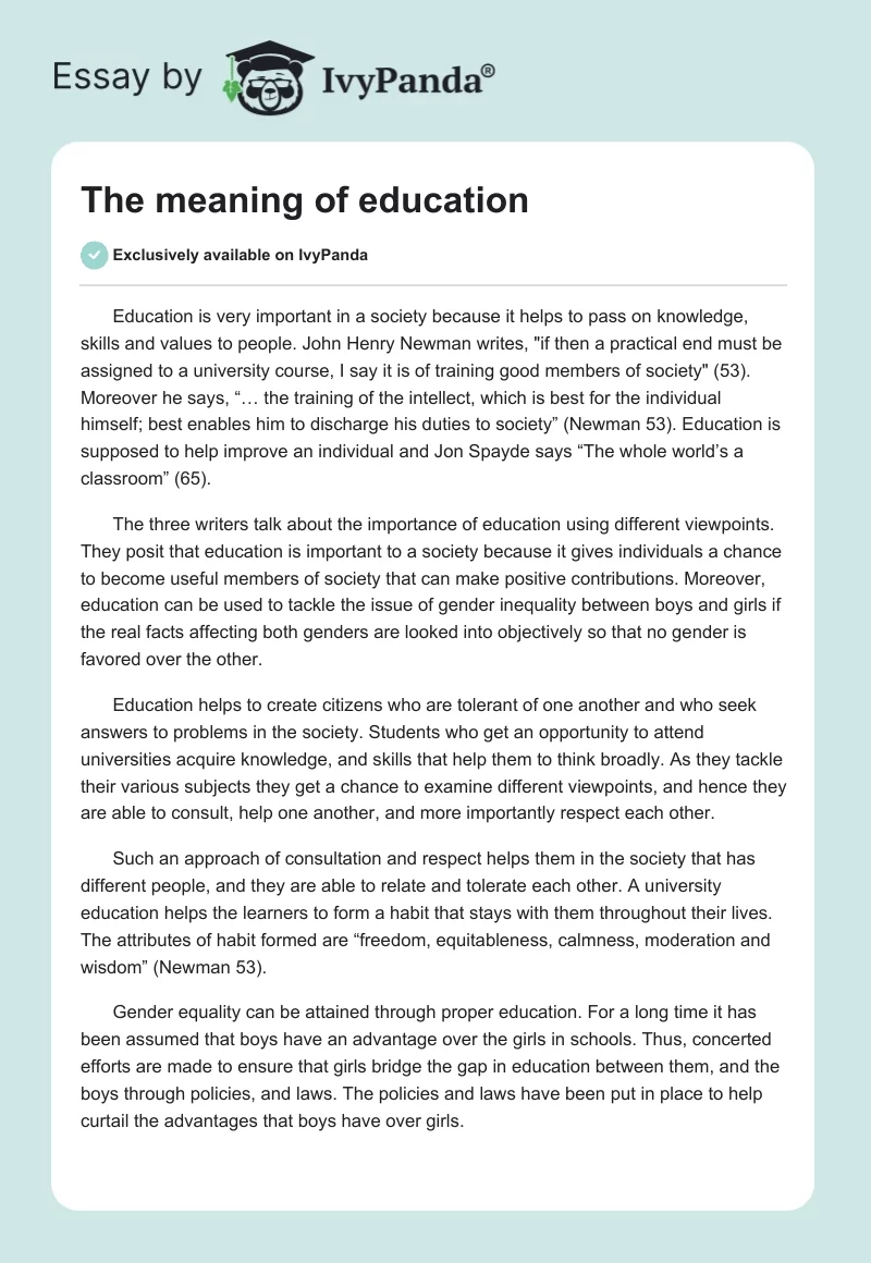 The meaning of education. Page 1