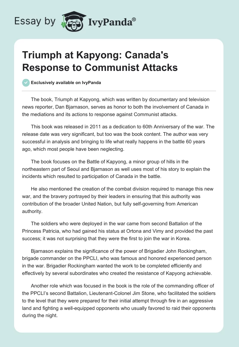 Triumph at Kapyong: Canada's Response to Communist Attacks. Page 1