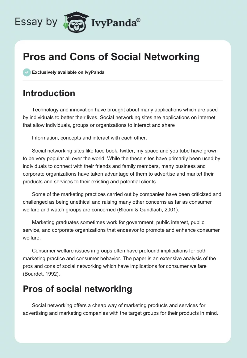 Pros and Cons of Social Networking. Page 1