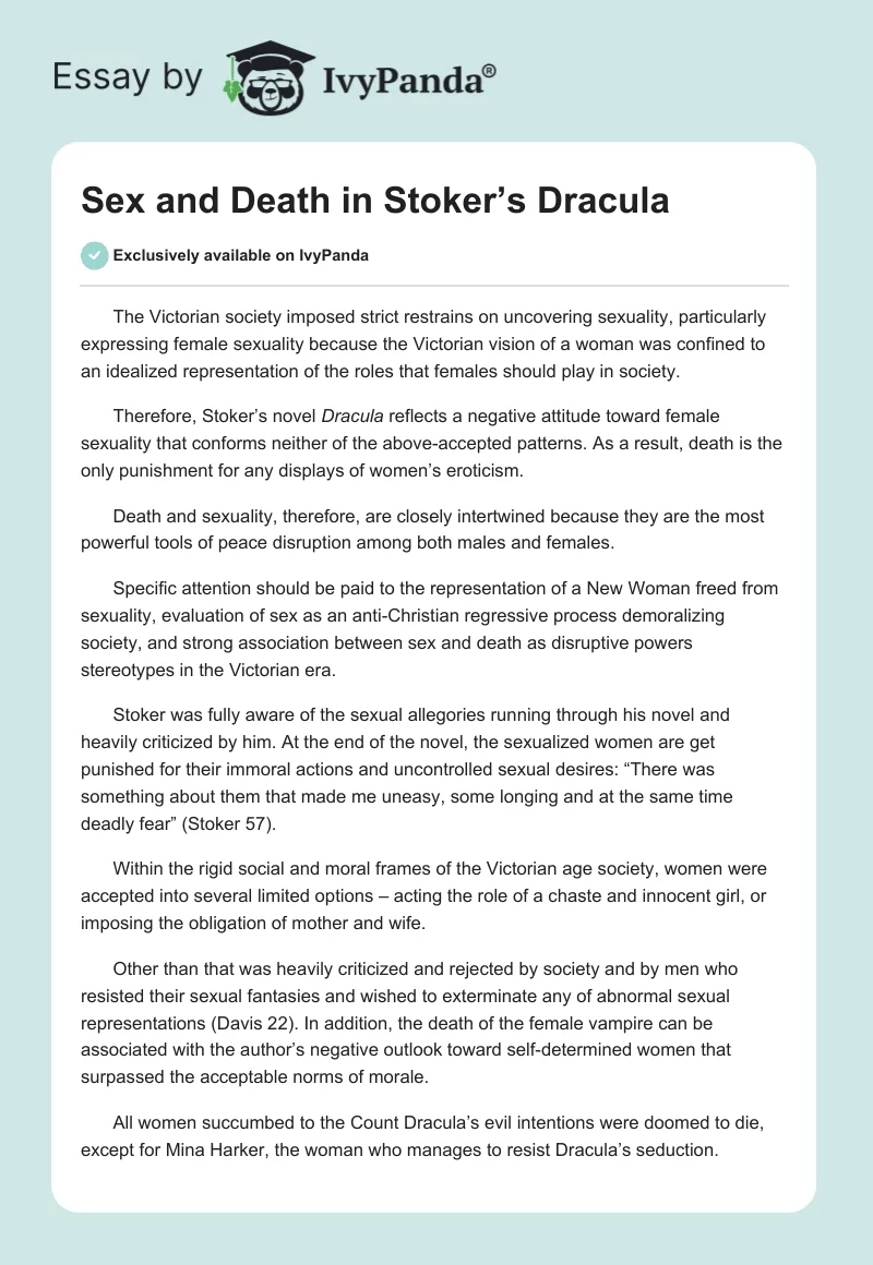 Sex and Death in Stoker’s Dracula. Page 1