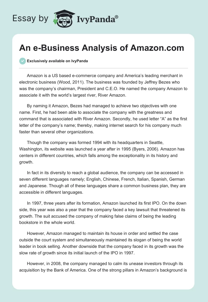 An E-Business Analysis of Amazon.com. Page 1