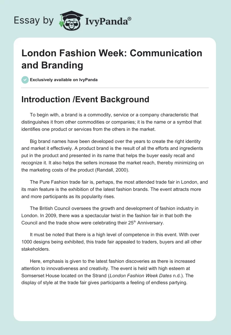 London Fashion Week: Communication and Branding. Page 1