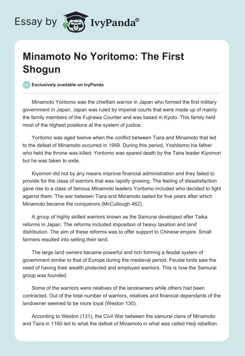 Minamoto No Yoritomo: The First Shogun. Page 1