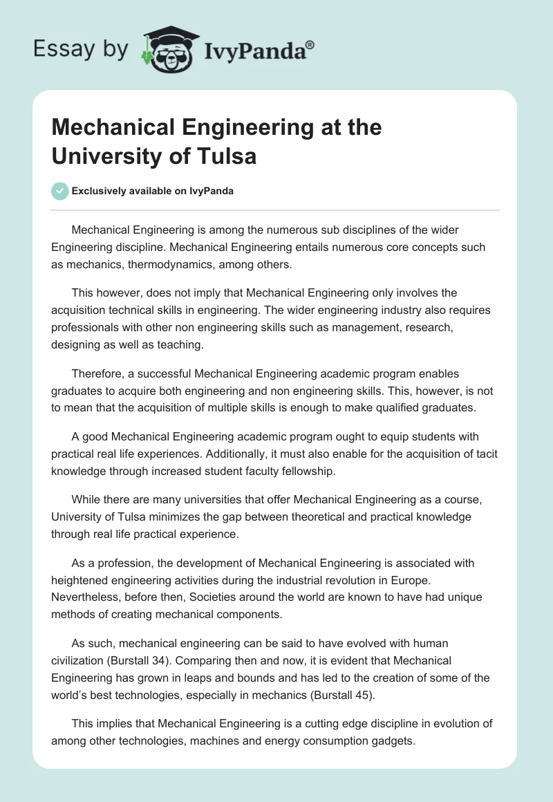 Mechanical Engineering at the University of Tulsa. Page 1