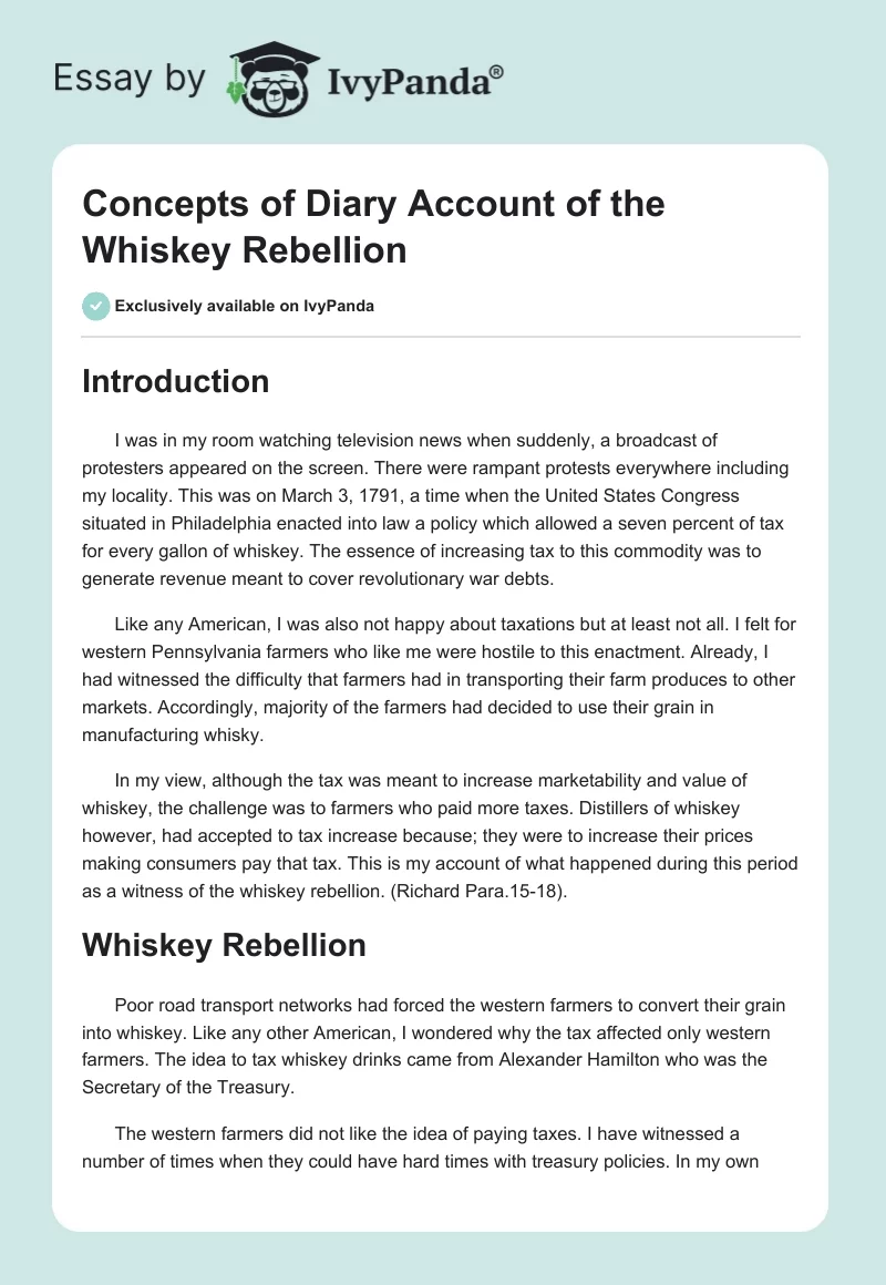 Concepts of Diary Account of the Whiskey Rebellion. Page 1