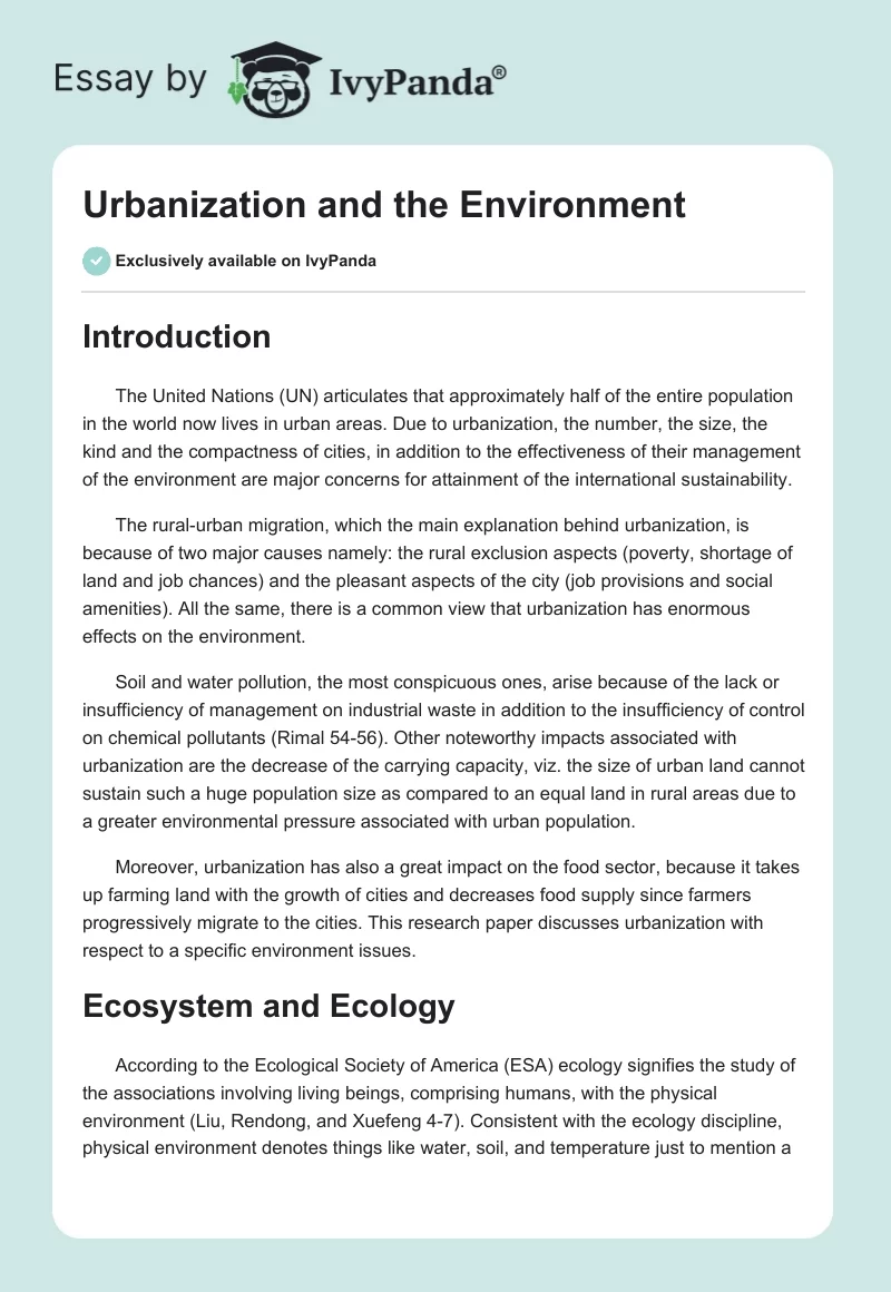 Urbanization and the Environment. Page 1