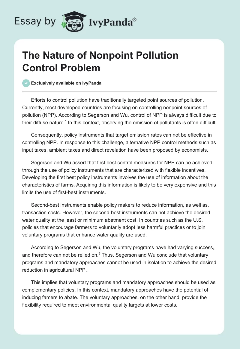 The Nature of Nonpoint Pollution Control Problem. Page 1