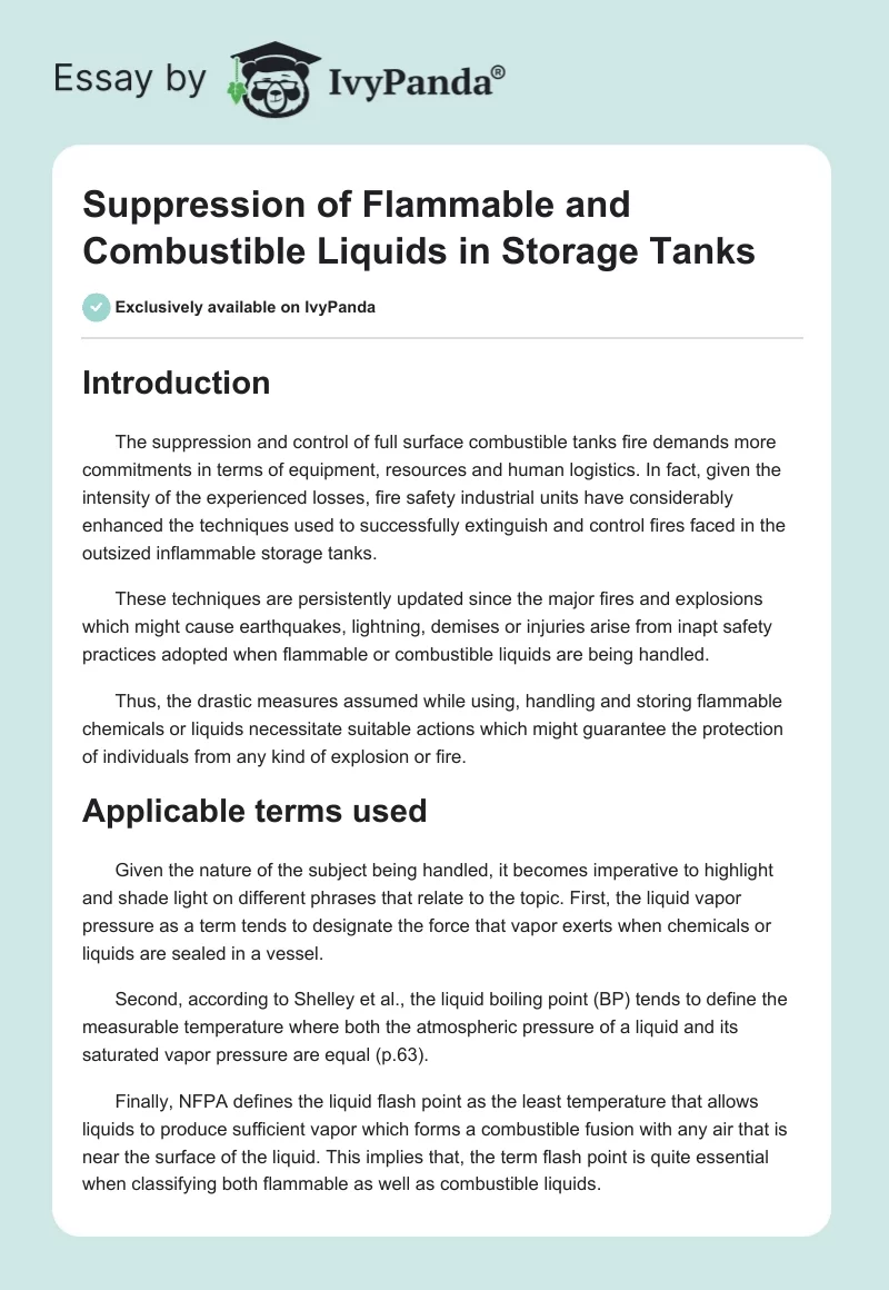 Suppression of Flammable and Combustible Liquids in Storage Tanks. Page 1