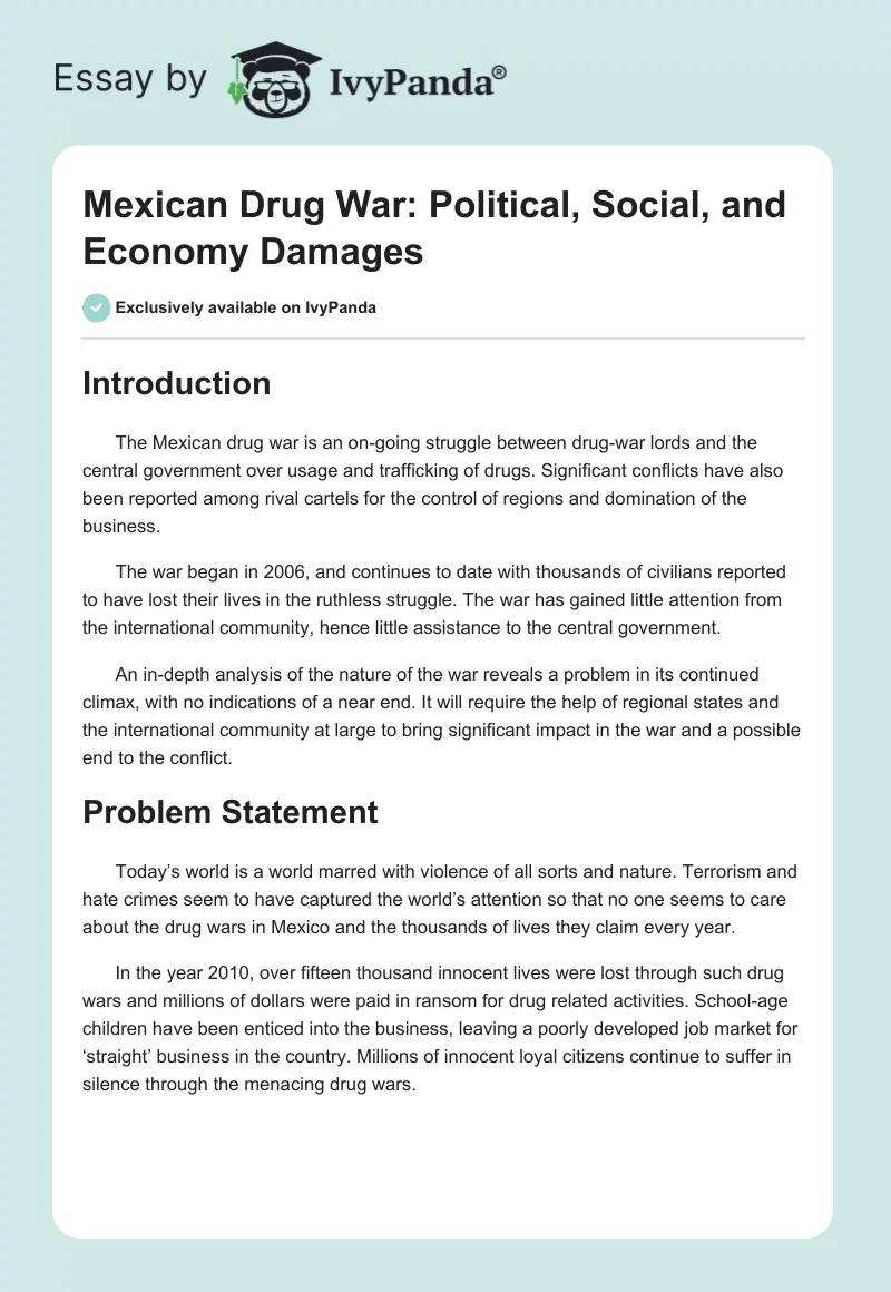 Mexican Drug War: Political, Social, and Economy Damages. Page 1