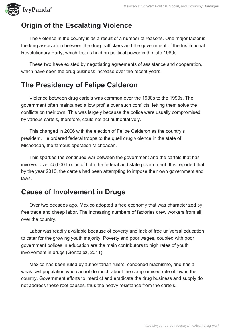 Mexican Drug War: Political, Social, and Economy Damages. Page 3