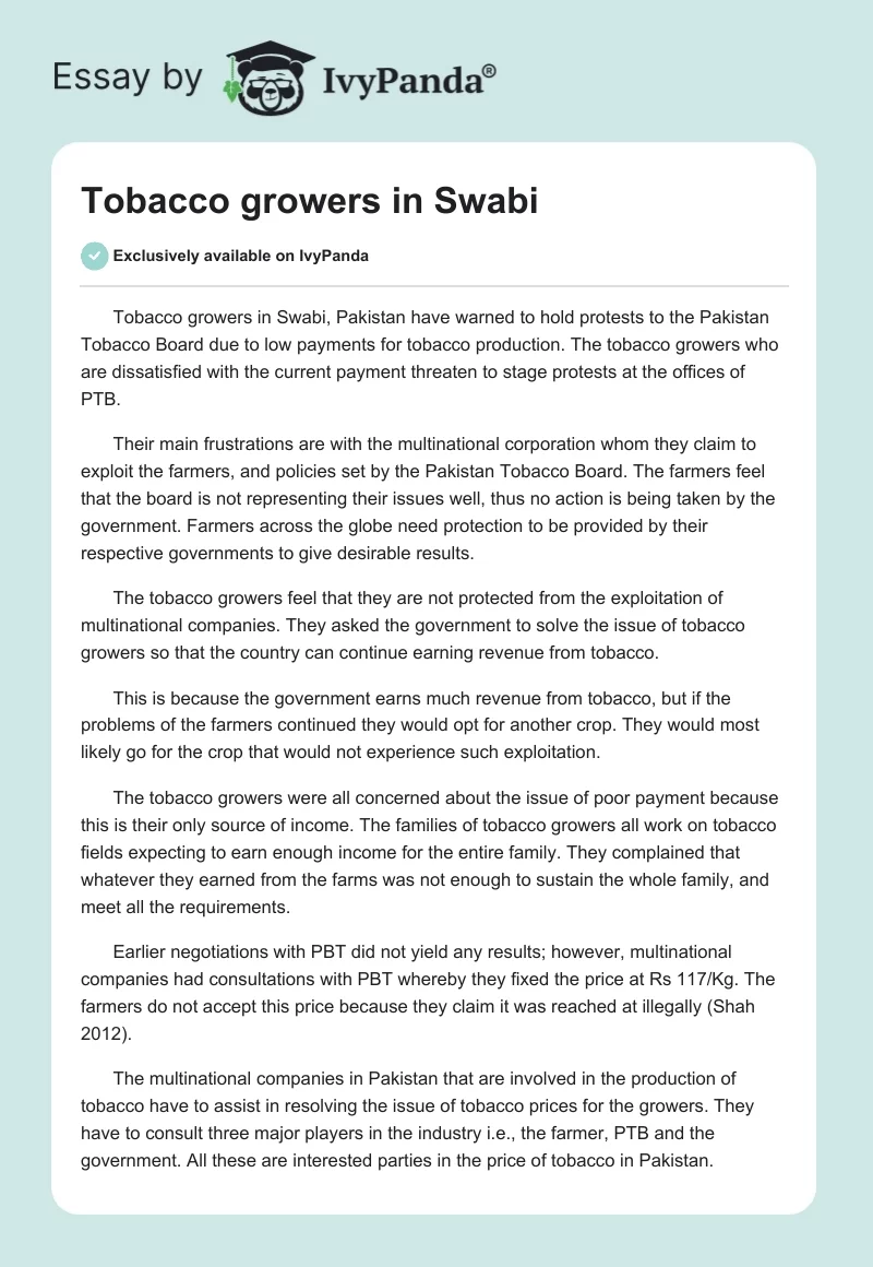 Tobacco growers in Swabi. Page 1