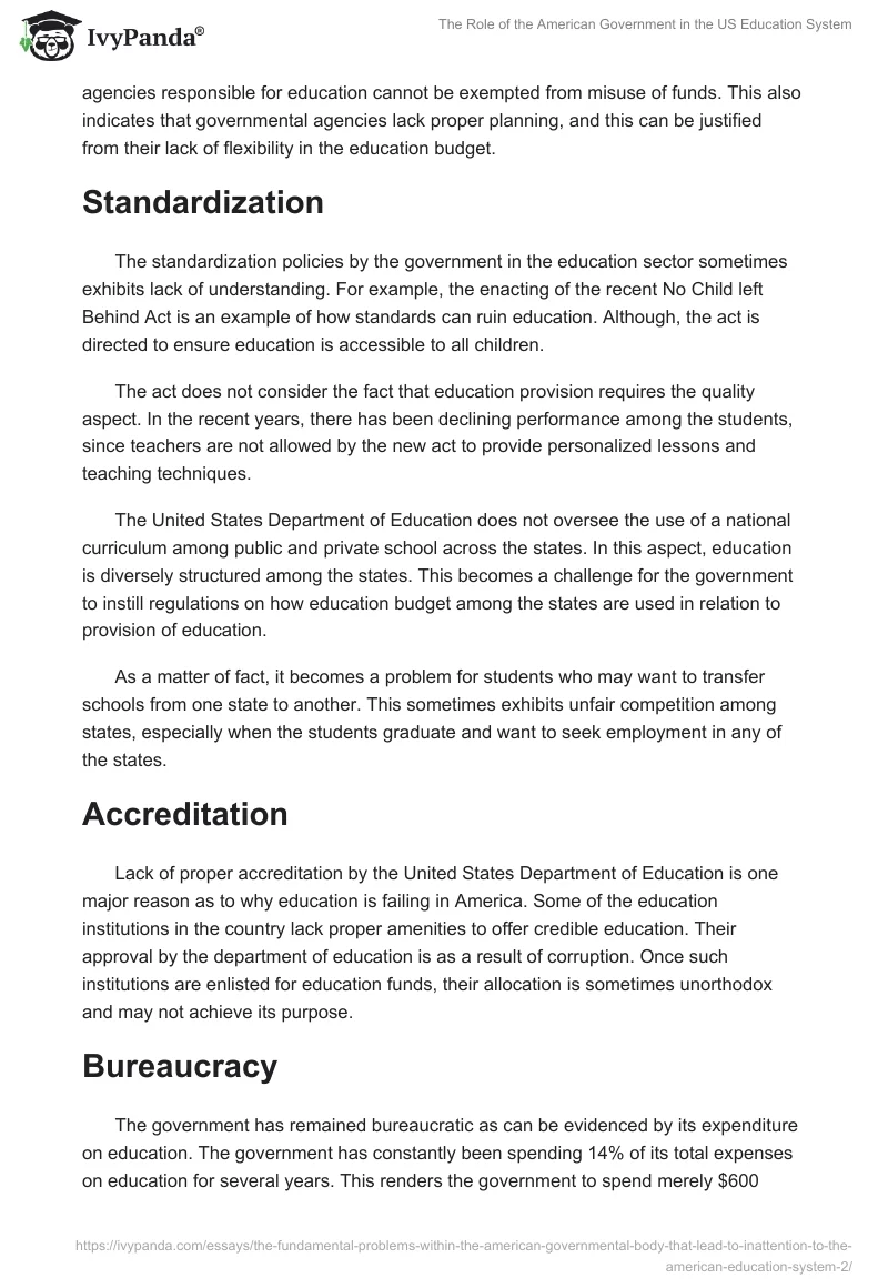The Role of the American Government in the US Education System. Page 3