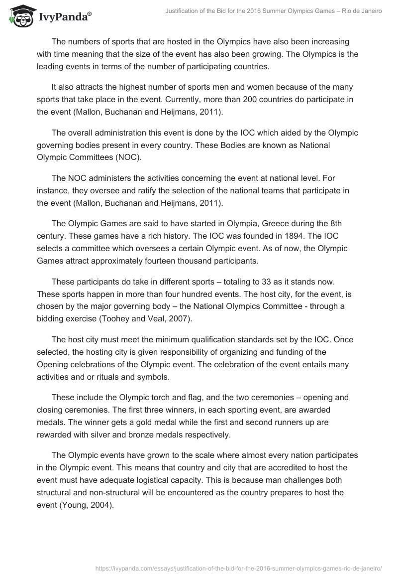 Justification of the Bid for the 2016 Summer Olympics Games – Rio de Janeiro. Page 2