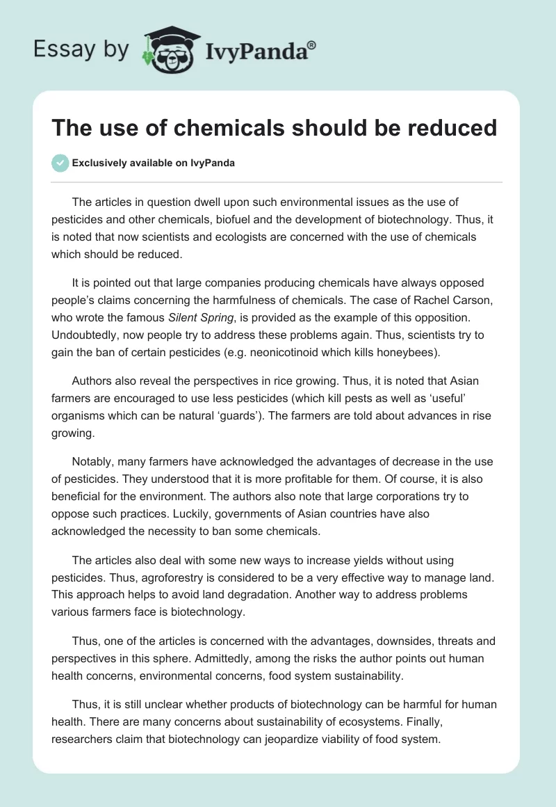 The use of chemicals should be reduced. Page 1