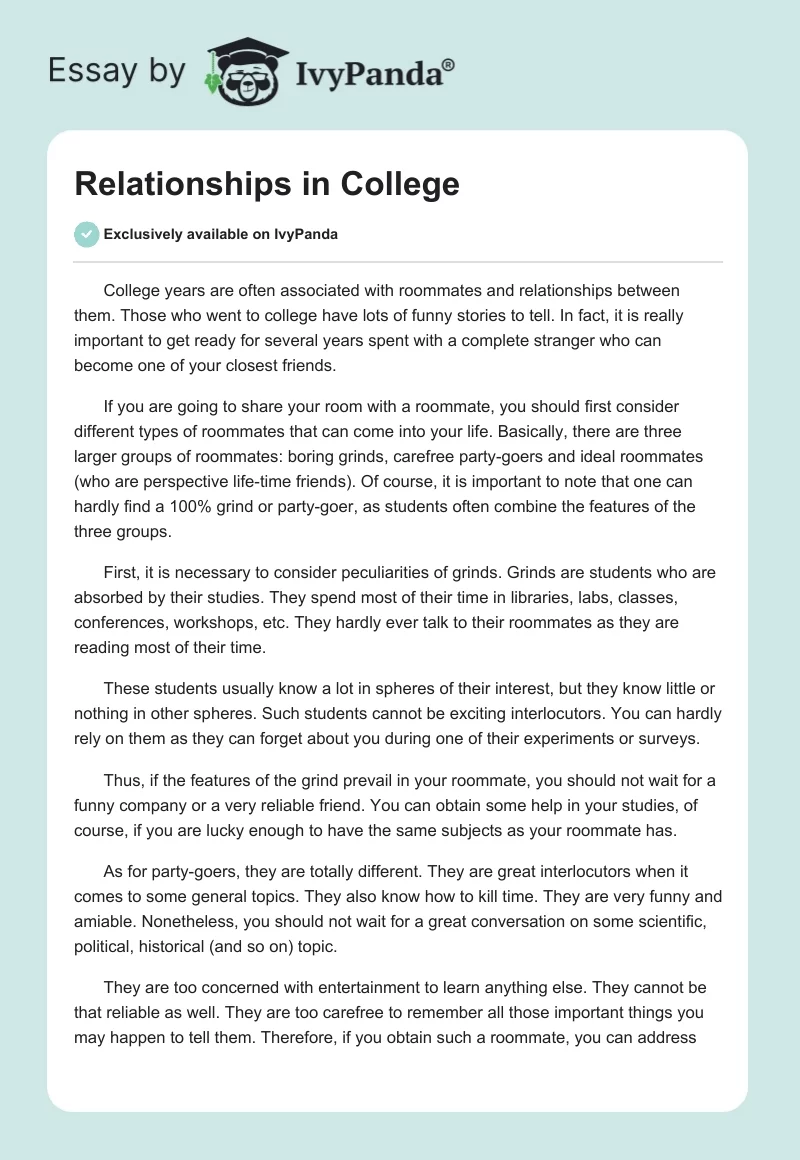 Relationships in College. Page 1