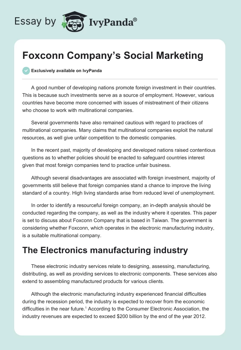 Foxconn Company’s Social Marketing. Page 1