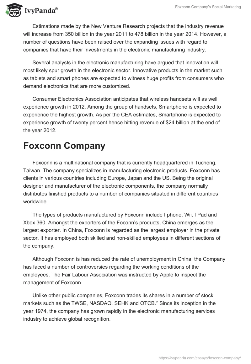 Foxconn Company’s Social Marketing. Page 2