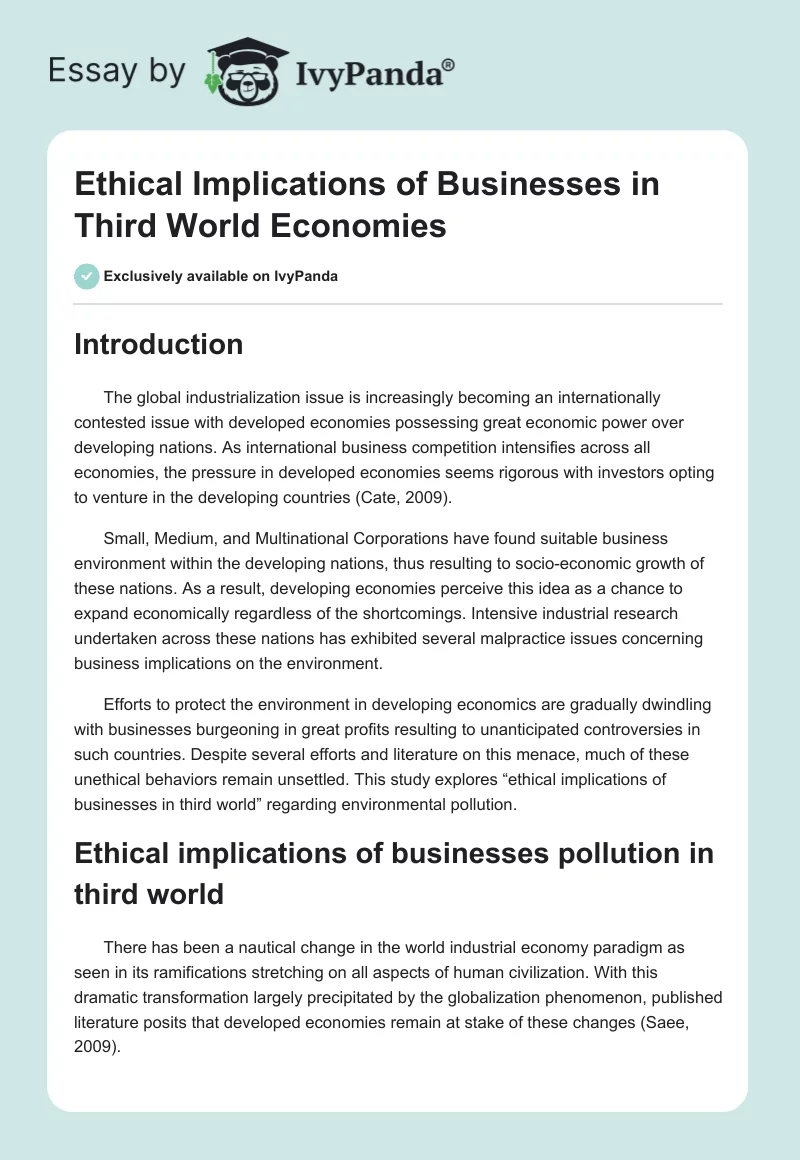 Ethical Implications of Businesses in Third World Economies. Page 1