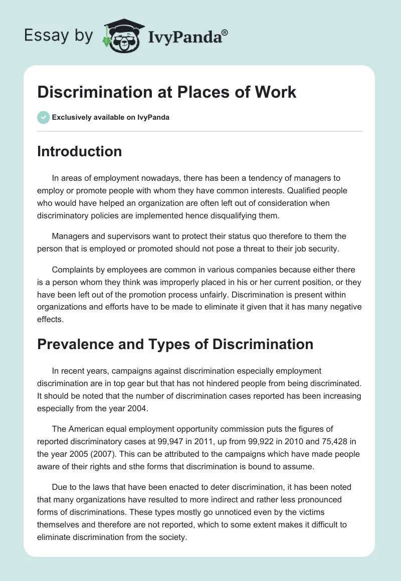 Discrimination at Places of Work. Page 1