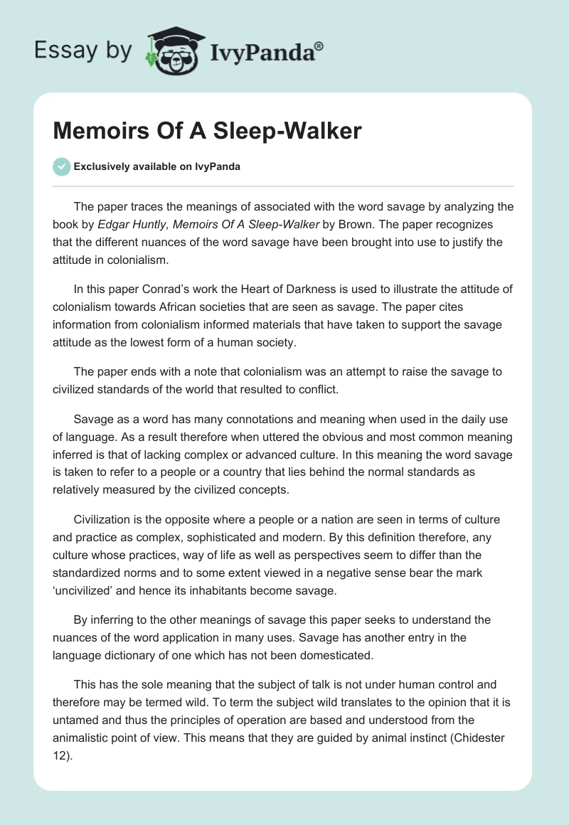 Memoirs Of A Sleep-Walker. Page 1