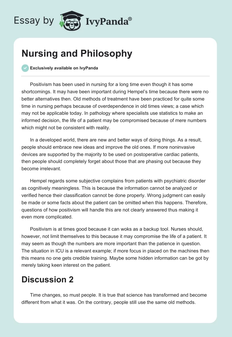 Nursing and Philosophy. Page 1